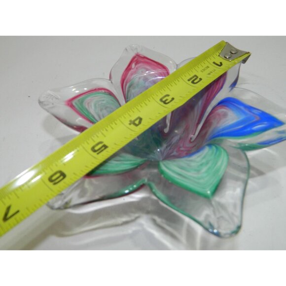 Hand-Blown Glass Star Shaped Bowl With Multicolor Swirls Votive Candle Trinket - Picture 4 of 9